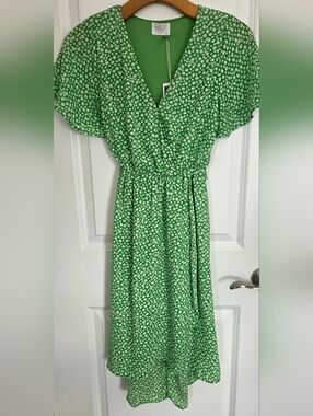Sienna Sky Green and White Floral Wrap Midi Dress